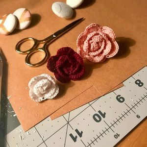 Handmade Crochet Rose Stud Earrings
